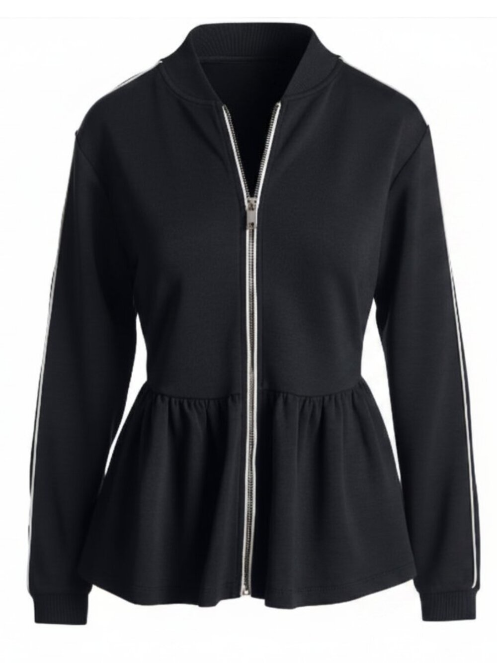 Boston Proper Boston Proper Medium Black Peplum Zip Jacket Contrast Piping